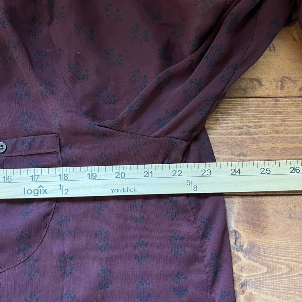 Knox Rose Boho Tunic Top Size 1X Maroon Sheer Collarless Long Sleeve Henley - Picture 12 of 14